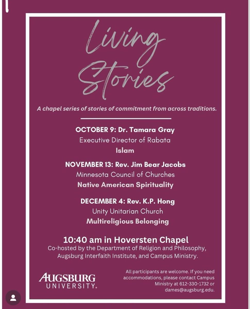It’s #NativeAmericanHeritageMonth! Join in chapel Augsburg University  to hear Rev Jim Bear Jacobs’ story.

#minnesota