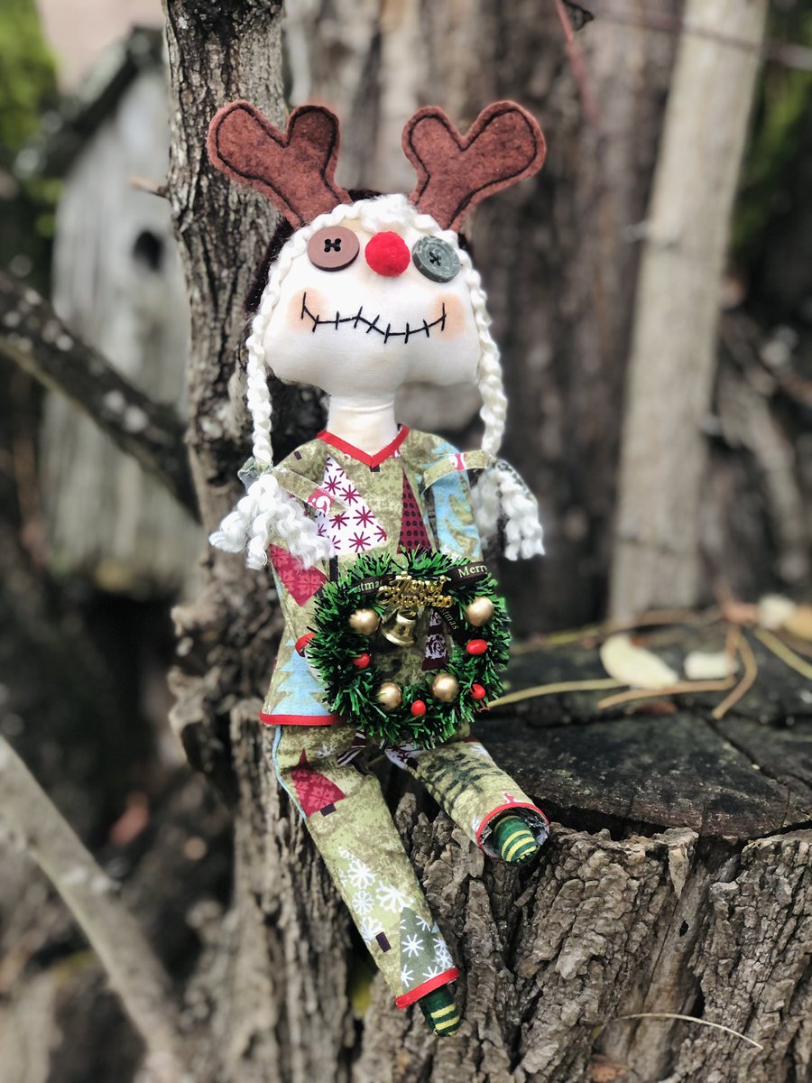 Reiny Rudolph Reindeer! LIMITED EDITION! She loves to dress up like Rudolph &amp; wear her cute Christmas Jammie’s. She is holding a Merry Christmas wreath. Come check her out! 
snowstormcrafts.etsy.com/listing/180955… #Rudolph