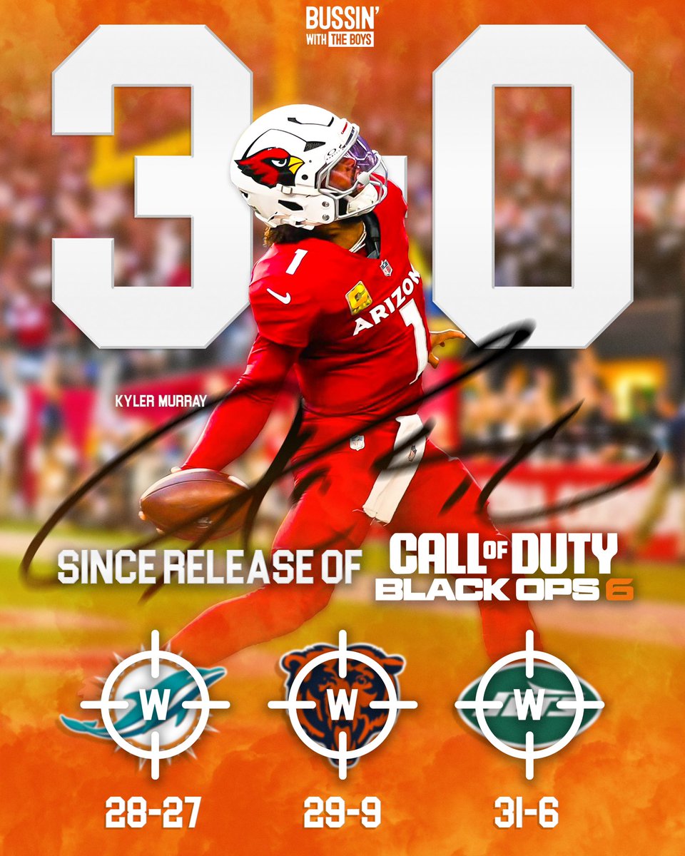 BussinWTB's tweet photo. Kyler Murray is 3-0 since the release of Call Of Duty BO6 https://t.co/UXktIIFACh