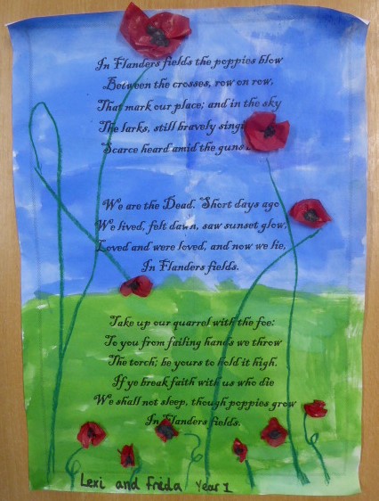 Beautiful artwork on a World War one poem the class shared today in year 1 and 2.  <a href="/PoppyLegion/">Royal British Legion</a>