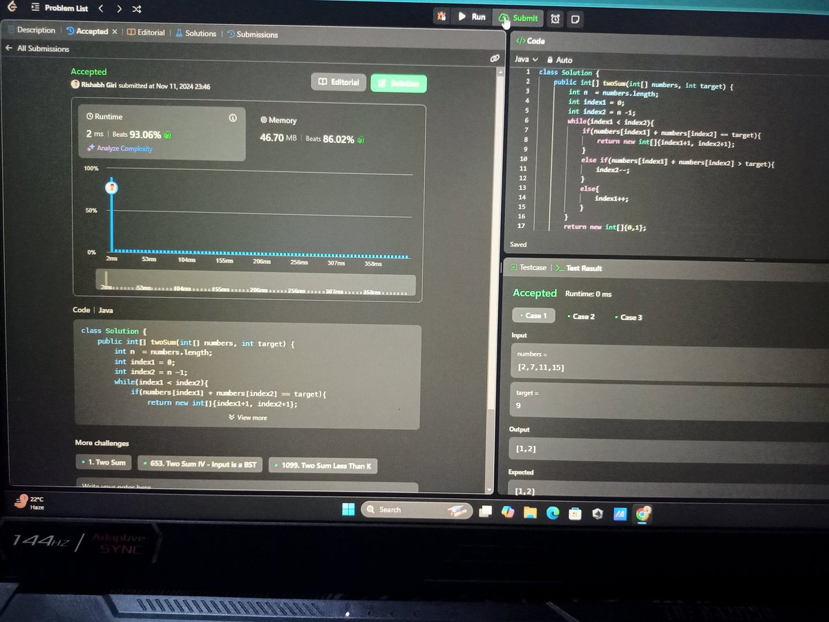 rishabhgiri024's tweet image. Solved✅,LeetCode problem #167 using two pointers approach.
The real life example of this use case is check for budget in a list of an array (shell of almirah).
#LeetCode #100dayofcode #CodingJourney #day4