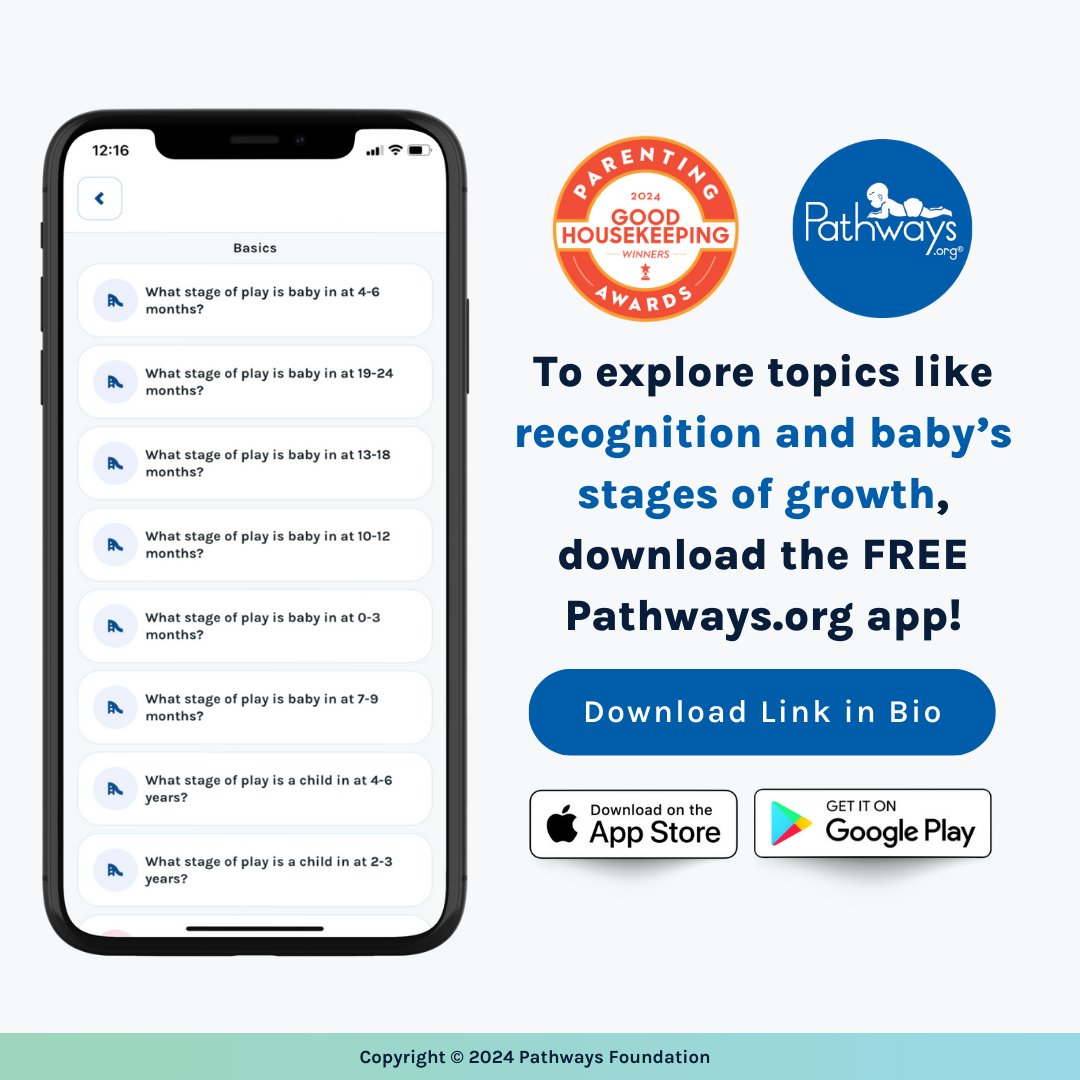 PathwaysOrg's tweet image. It’s a 0-3 month communication milestone to show interest in faces and make eye contact. Baby will even recognize you long before they recognize themselves. #babydevelopment 
Read more at Pathways.org.