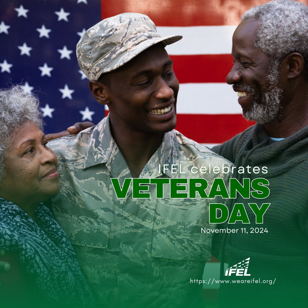 weareifel's tweet photo. Honoring veterans today and every day. IFEL celebrates the strength, dedication, and service of our nation’s heroes. 🇺🇸 Know a veteran in your life? Give them a shout-out in the comments below! #VeteransDay #IFEL https://t.co/lHOf3hAKWI