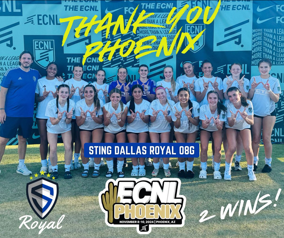 Sting Dallas Royal ECNL 08G (@ecnl08g) on Twitter photo Great ECNL Phoenix Showcase! Next up ECNL St. Louis! ⚽️💙
#ECNLPHX <a href="/ECNLgirls/">ECNL Girls</a> <a href="/NickSoutar/">Nick Soutar</a>
<a href="/StingSoccerClub/">Sting Soccer Club</a> <a href="/ImYouthSoccer/">ECNL/GA/Recruiting/College Soccer</a> <a href="/G2CollegeSoccer/">Go 2 College Soccer</a> <a href="/ImCollegeSoccer/">College Soccer Truth ™</a> <a href="/PrepSoccer/">Prep Soccer ⚽️</a> <a href="/PrepSoccerTX/">Prep Soccer Texas</a> <a href="/TopDrawerSoccer/">TopDrawerSoccer</a> Great ECNL Phoenix Showcase! Next up ECNL St. Louis! ⚽️💙
#ECNLPHX <a href="/ECNLgirls/">ECNL Girls</a> <a href="/NickSoutar/">Nick Soutar</a>
<a href="/StingSoccerClub/">Sting Soccer Club</a> <a href="/ImYouthSoccer/">ECNL/GA/Recruiting/College Soccer</a> <a href="/G2CollegeSoccer/">Go 2 College Soccer</a> <a href="/ImCollegeSoccer/">College Soccer Truth ™</a> <a href="/PrepSoccer/">Prep Soccer ⚽️</a> <a href="/PrepSoccerTX/">Prep Soccer Texas</a> <a href="/TopDrawerSoccer/">TopDrawerSoccer</a>
