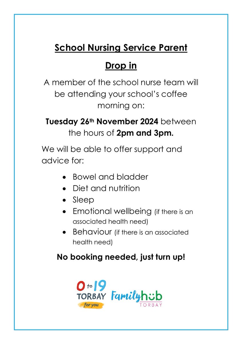 We are thrilled to be offering drop in sessions each term with the local School Nursing team for our families here at St Michael's!