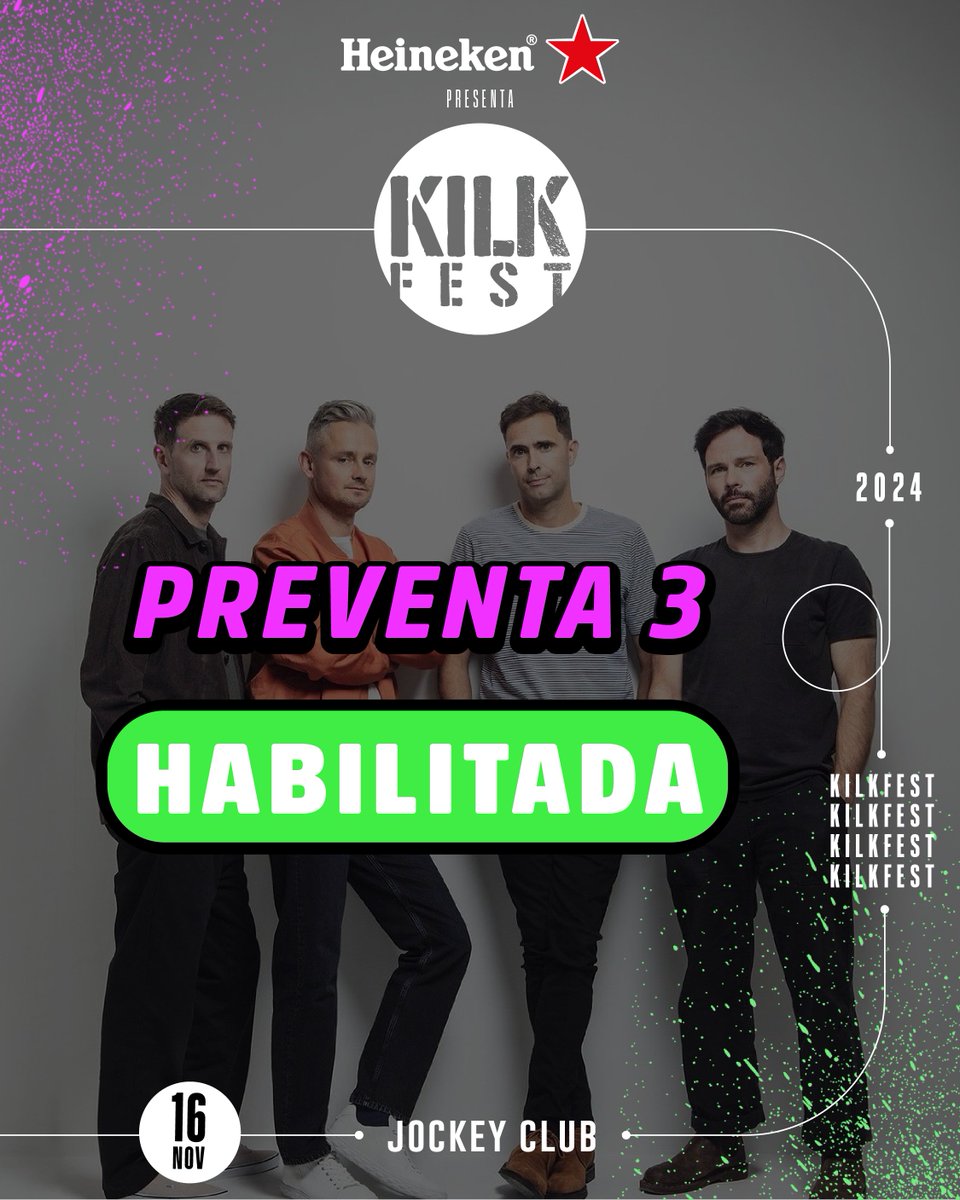 kilkfest's tweet photo. 🔥PREVENTA 3 HABILITADA🔥
Estamos a NADA de esta fecha tan IMPORTANTE, obtené tus ENTRADAS AHORA‼️
🤟 #KILKFEST2024
🗓️16/Noviembre
📍Jockey Club
👆DTO 20% en compras vía web con tu tarjeta de crédito Itaú Visa✅
🎟️ Entradas en @ticketeapy y vía web en  https://t.co/RLV4DhWAhx https://t.co/uI0tP8CenW