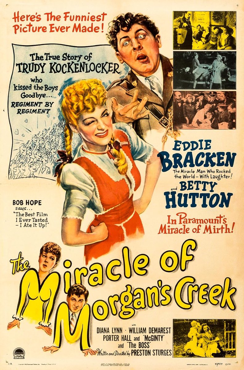 willyrecommends's tweet photo. "The Miracle of Morgan's Creek" es una comedia que, pues oye, no está nada mal. Tiene momentos divertidos y, en general, es muy amena y agradable de ver. Sin valles de ritmo ni tampoco ser una película excelsa. Risas y buen hacer. https://t.co/sE9HsPRN29