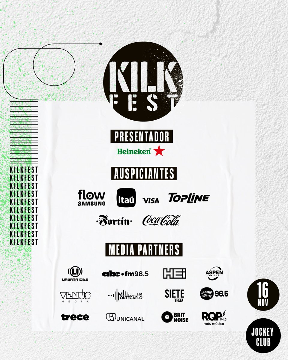 kilkfest's tweet photo. 🔥PREVENTA 3 HABILITADA🔥
Estamos a NADA de esta fecha tan IMPORTANTE, obtené tus ENTRADAS AHORA‼️
🤟 #KILKFEST2024
🗓️16/Noviembre
📍Jockey Club
👆DTO 20% en compras vía web con tu tarjeta de crédito Itaú Visa✅
🎟️ Entradas en @ticketeapy y vía web en  https://t.co/RLV4DhWAhx https://t.co/uI0tP8CenW