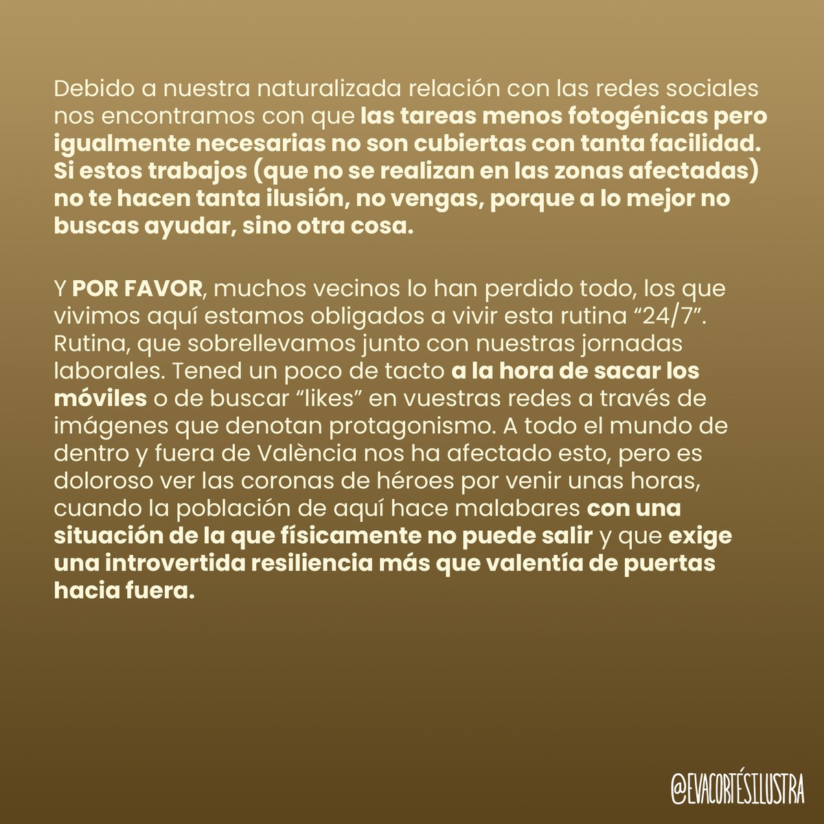 👀¡OJO CUIDADO CON ESTO! Es muy doloroso y desgastante tanto para las vecinas que ayudamos como para las familias afectadas, ver que nuestros barrios destrozados son un parque temático para influencers, o gente haciendo videos y fotos de forma intrusiva.👇