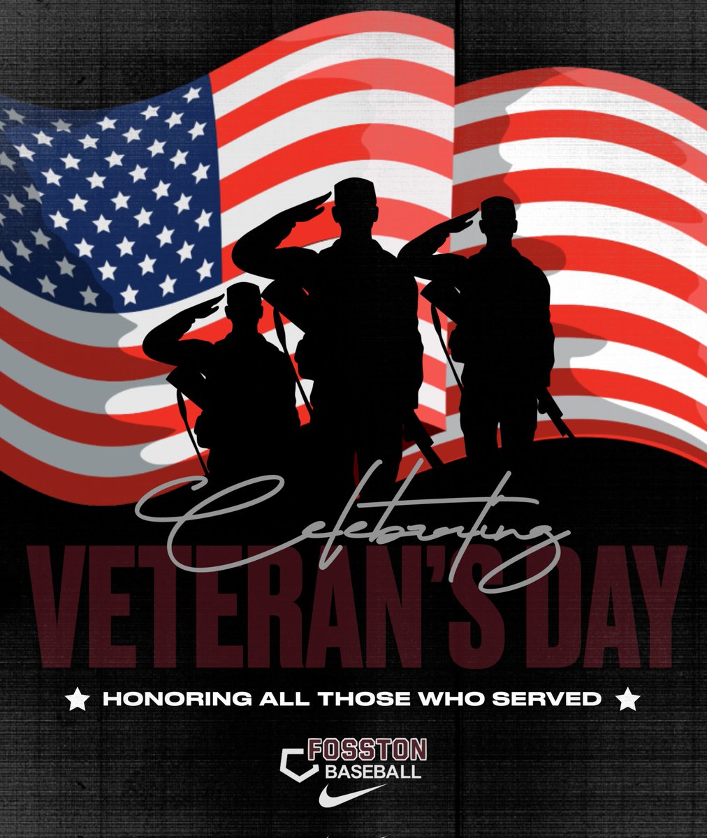 Happy #VeteransDay 🇺🇸 Today, we celebrate and honor Veterans for their commitment, service and sacrifice.

We thank all the brave military members who dedicated their lives to serving our country and to those who continue to serve.

⚾️ #FosstonBaseball