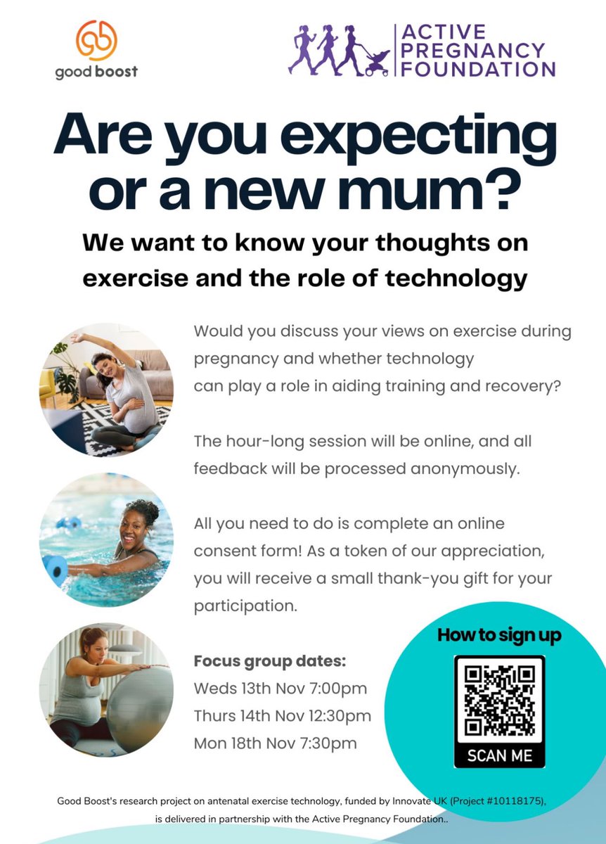 ActivePregnancyFoundation (@pregnancyactive) on Twitter photo 🚀 Exciting news! We’ve teamed up with <a href="/Good_Boost/">Good Boost</a> to host a series of focus groups for pregnant and postnatal women to discuss training tech! 🌟
Know someone who’d be interested? Please share! 💬
🔗 shorturl.at/Q6xBK 🚀 Exciting news! We’ve teamed up with <a href="/Good_Boost/">Good Boost</a> to host a series of focus groups for pregnant and postnatal women to discuss training tech! 🌟
Know someone who’d be interested? Please share! 💬
🔗 shorturl.at/Q6xBK
