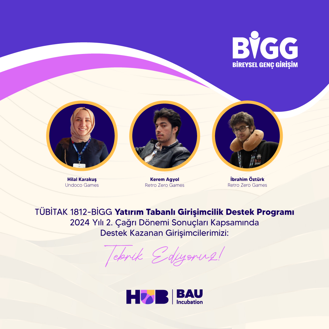 BAU Hub Kuluçka Merkezi &amp; BAU TEKMER Girişim Ekiplerinden TÜBİTAK BİGG'de Büyük Başarı🌟

🚀2024.2.- TÜBİTAK 1812- BİGG Yatırım Tabanlı Girişimcilik Destek Programı Kapsamında Başvuru Yapan Tüm Girişim Ekipleri Desteklenmeye Hak Kazandı!

📑Haberin Devamı;
bau-hub.com/bau-hub-girisi…
