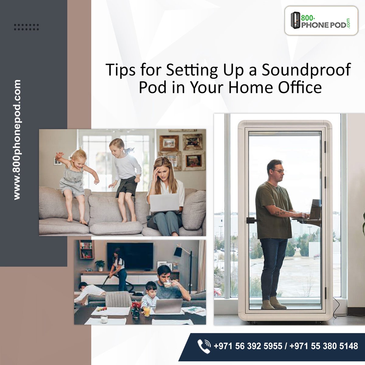 800Phonepod's tweet image. Working from home but struggling with distractions?
Create a focused, quiet space with a #soundproofpod in your #homeoffice!
Here’s how:
🔇Choose a #QuietSpot
💼Ensure Ventilation
💡Set Up for Comfort
📶Stay #TechReady
🛋️Personalize Your Pod

Call us at📲+971 56 392 5955

#dubai