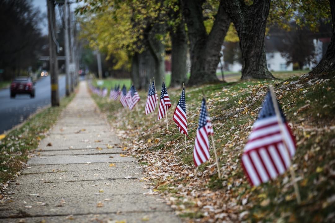 Flags line the LC Campus in tribute to all Veterans, most especially those from our LC Family. Thank you #Veterans!