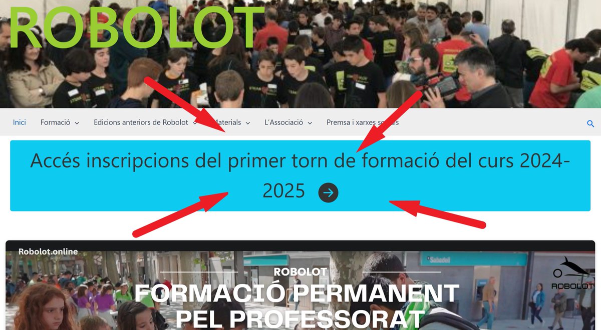 Obertes inscripcions al 1er torn formacions <a href="/ROBOLOT/">ROBOLOT</a> 
👉Microsatèl·lit CanSat - 50 places
👉Reptes de robòtica amb ESP32 STEAMakers - 100 places
👉Reptes de robòtica amb micro:bit i/o micro:STEAMakers - 100 places.
Basades en <a href="/arduinoblocks/">steamakersblocks</a> i @microblocks
som.robolot.online