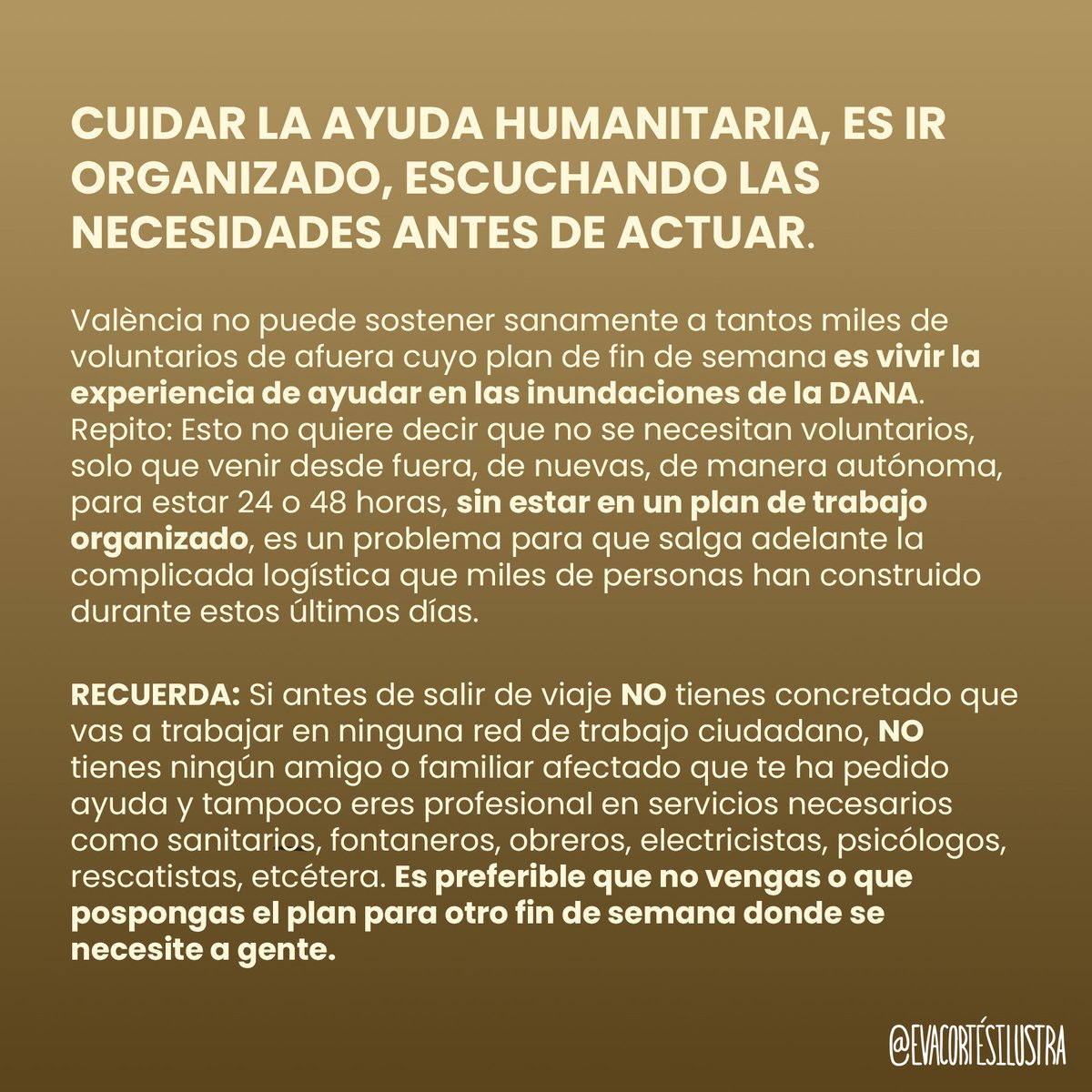 🤔Es ESENCIAL entender como ha de funcionar la ayuda humanitaria para ser eficaz y cuidar a las personas afectadas. La logística y las necesidades tienen que ir por delante antes de actuar. Es importante hacerse preguntas sobre lo que podemos aportar en el terreno.👇