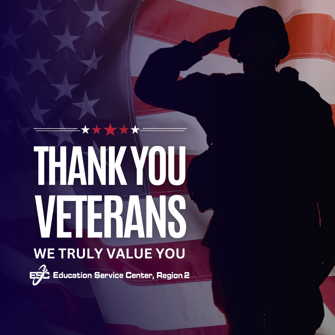 ESCRegion2's tweet photo. ❤️Honoring Our Heroes 💙
We pause to honor and thank the courageous men and women who have served our country with unwavering dedication. From everyone at Education Service Center, Region 2, we extend our heartfelt gratitude to each of you. #ThankYouVeterans #ESC2Excellence https://t.co/bEi9quD4GA