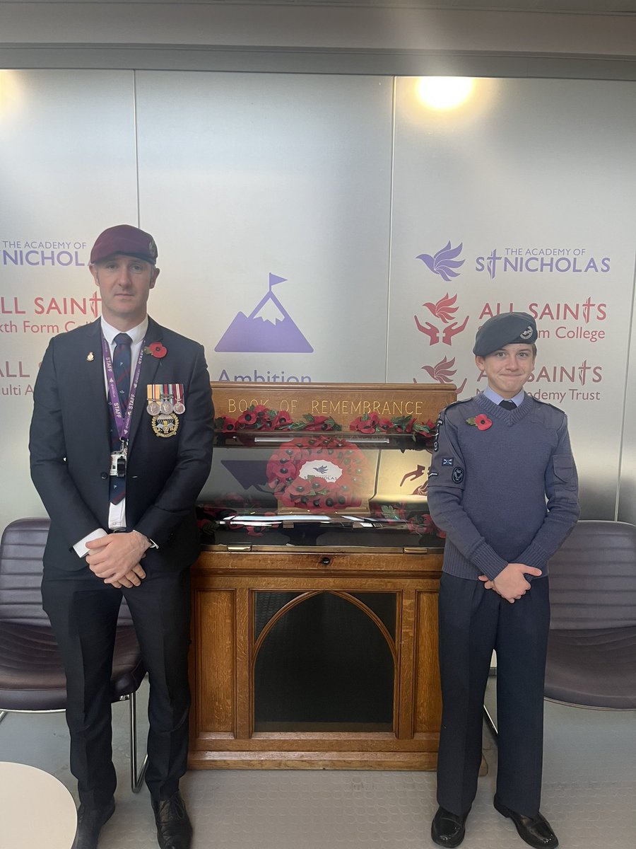 AcademyStNics's tweet photo. Mr Smith and Bence from 2359 air training squadron led the Remembrance service today. The Academy observed 2 minutes silence to remember the fallen. #RemembanceDay #royalbritishlegion https://t.co/52ZwxQKXPE
