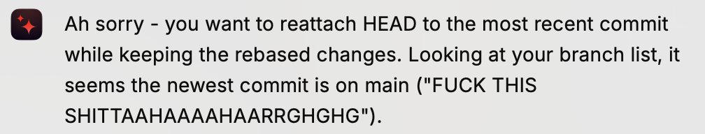 Just the usual friendly git-related banter with Claude