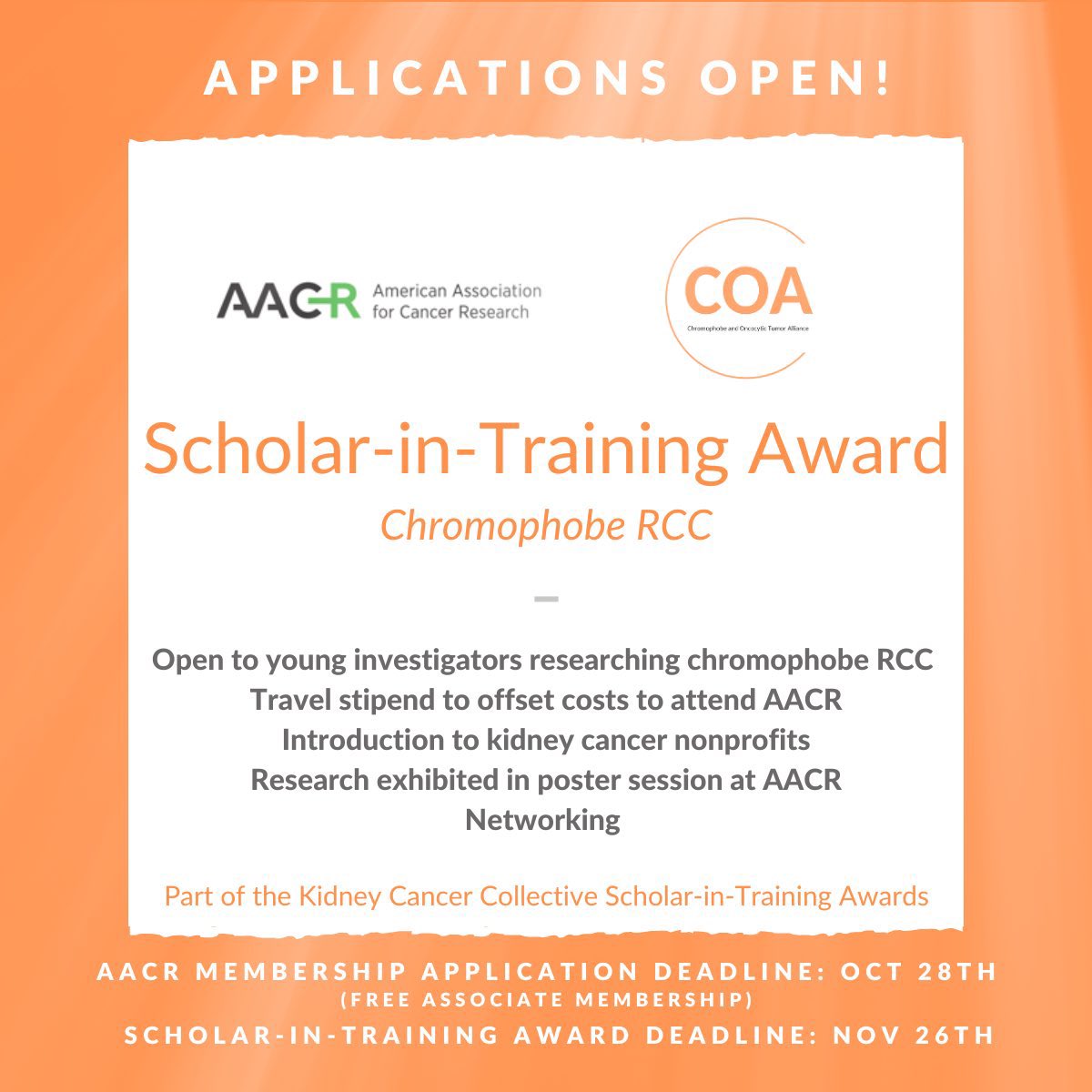 Deadline Nov 26th, don’t forget to apply! 🎉 #chrcc #chromophobe #kidneycancer