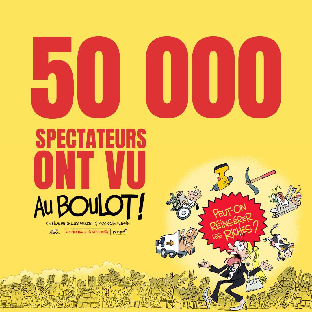 Meilleur démarrage de mes/nos films jusqu’à présent pour « Au Boulot! ».
50 000 spectateurs.
Merci à toutes et tous.
(Et il devrait y avoir encore du monde dans les salle en ce jour férié)