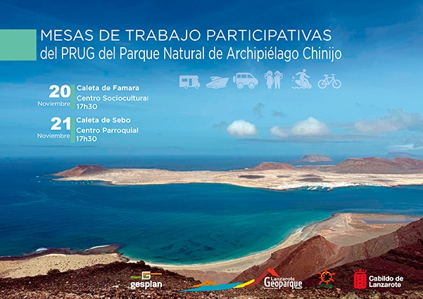 🌍 ¡Participa en las Mesas de Trabajo Ciudadanas para el Parque Natural del Archipiélago Chinijo! 📢

🗓️ 20 de nov. en Caleta de Famara (17:30h)
🗓️ 21 de nov. en Caleta de Sebo (17:30h)

Ven a informarte, compartir propuestas y construir soluciones para el futuro del PRUG 🙌