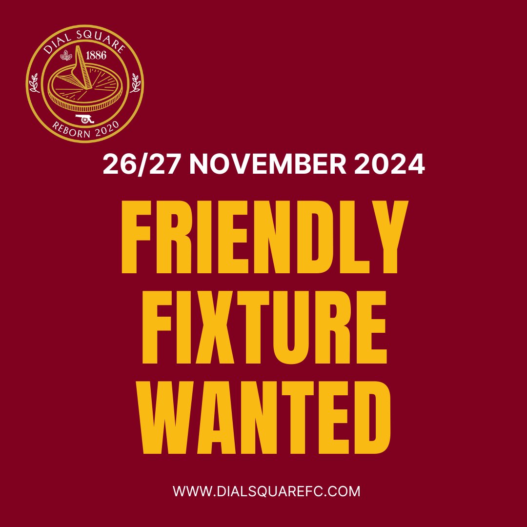 TheDial's tweet photo. π’ Calling Surrey/Berks/Hants clubs at step 6 and 7.
#DialSquare are seeking a mid-season friendly (away or at a neutral venue) on 26 or 27 November 2024.
If available on either date, please contact @secretary@dialsquarefc.com or DM @sbrownie118 https://t.co/7yoV2rpJzP