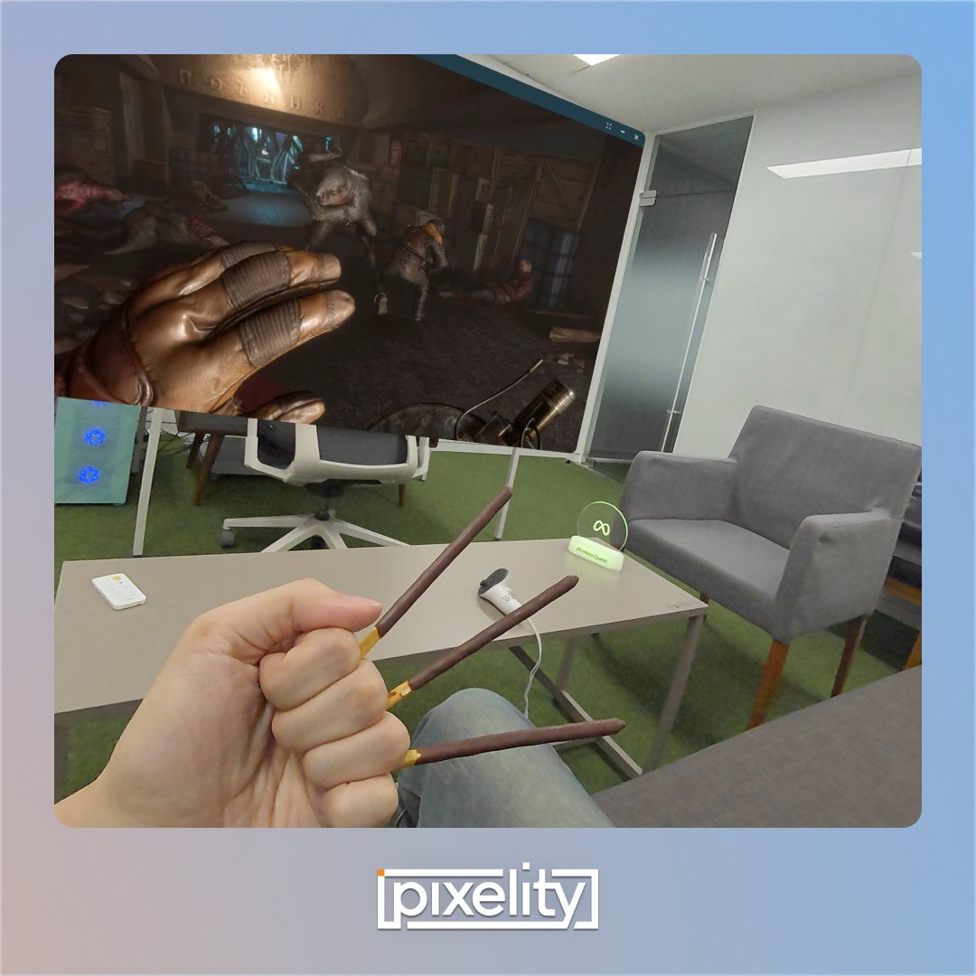 Pixelity_Inc's tweet photo. Taking a break with some Pepero!  🍫✨

#Pixelity #Meta #Quest #VR #XR #VRgaming #GameDev #빼빼로데이 #MetroAwakening https://t.co/5K9SyKA1PC