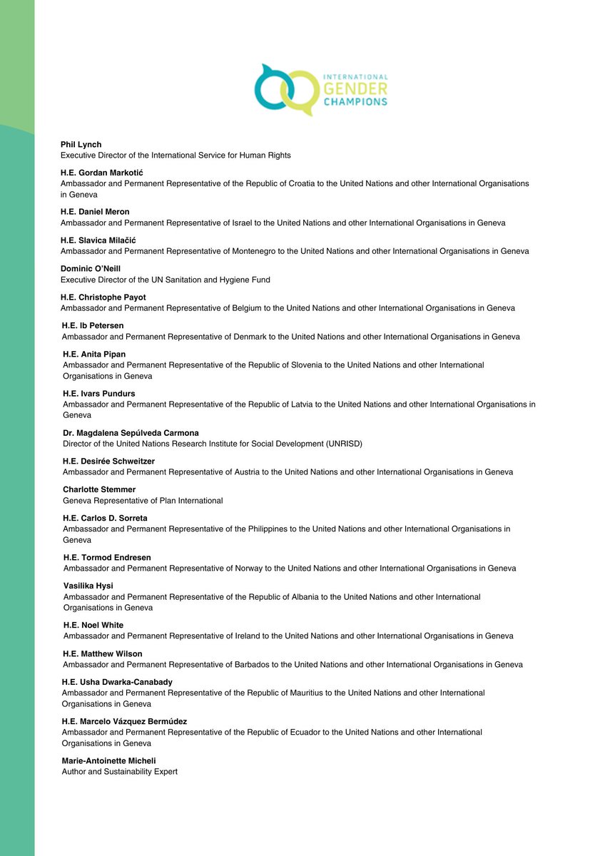 INTGenderChamps's tweet photo. Around 70 #INTGenderChampions &amp; decision-makers have already signed the #GenevaPledge, pushing for equitable, inclusive climate action.

Check out our latest list of signatories 👇 https://t.co/34ffo3My1j