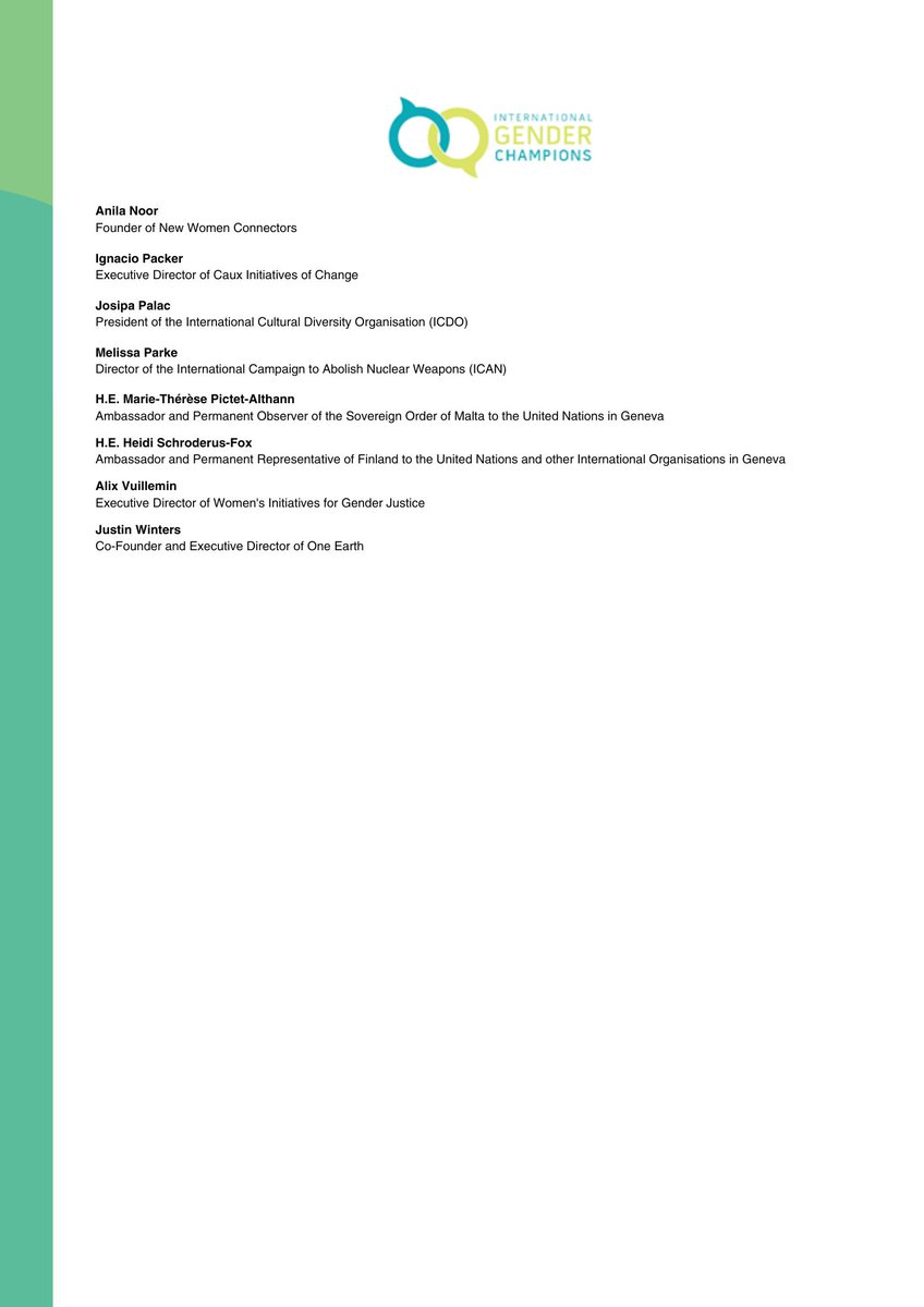 INTGenderChamps's tweet photo. Around 70 #INTGenderChampions &amp; decision-makers have already signed the #GenevaPledge, pushing for equitable, inclusive climate action.

Check out our latest list of signatories 👇 https://t.co/34ffo3My1j