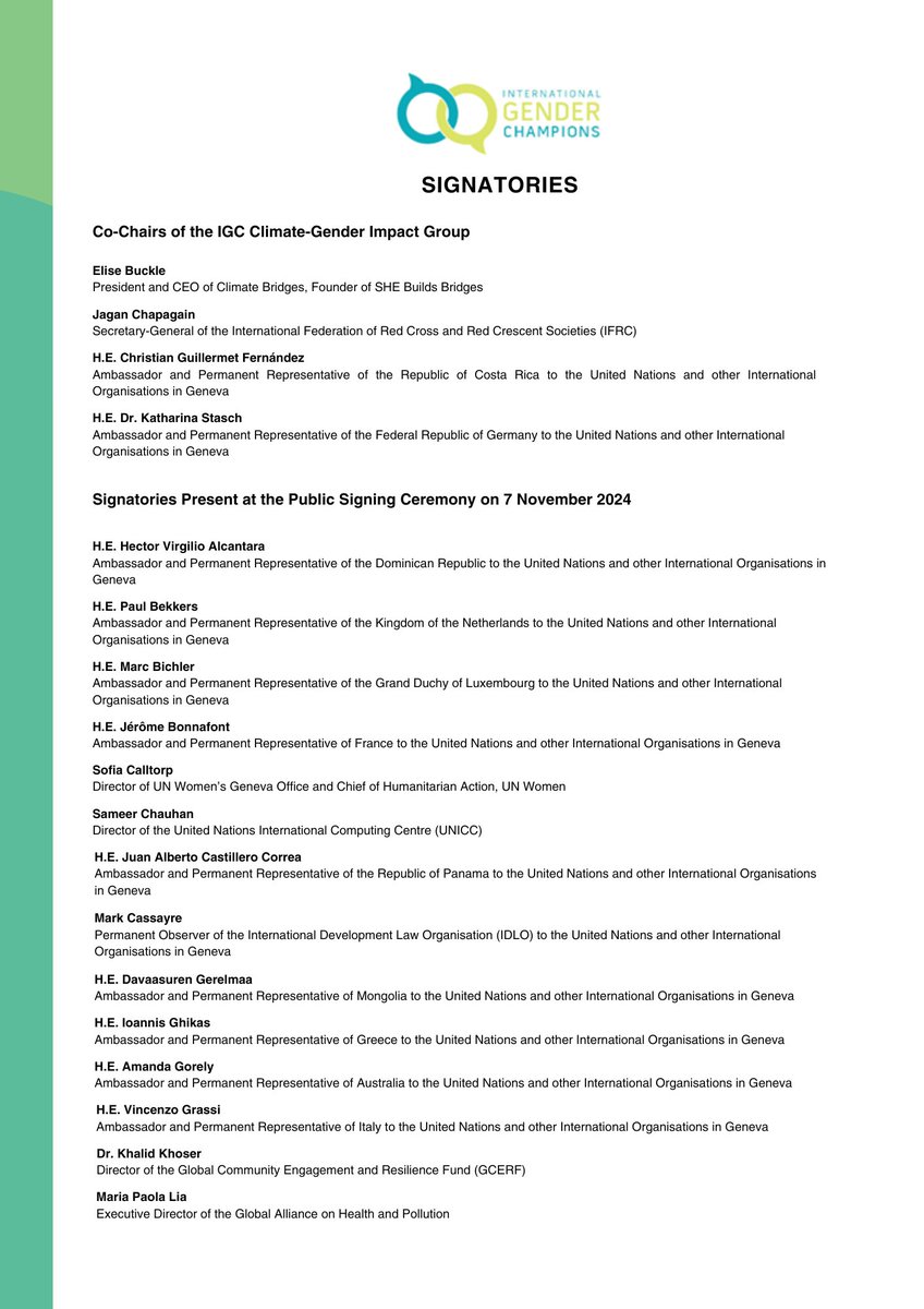 INTGenderChamps's tweet photo. Around 70 #INTGenderChampions &amp; decision-makers have already signed the #GenevaPledge, pushing for equitable, inclusive climate action.

Check out our latest list of signatories 👇 https://t.co/34ffo3My1j