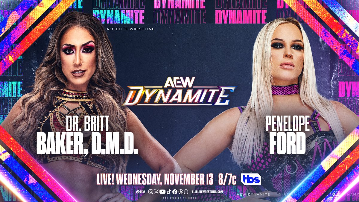AEWonTV's tweet photo. The Doctor is IN!

@RealBrittBaker returns to #AEWDynamite this Wednesday night when she faces @thePenelopeFord!

Don't miss a moment of the action 8/7c, Wednesday only on TBS https://t.co/AJVcI29HS3