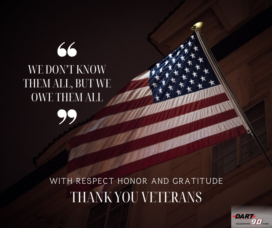 TheDartNetwork's tweet photo. Today, we honor and remember the brave men and women who have served our country. On this Veterans Day, let us take a moment to express our gratitude and appreciation for their sacrifice and dedication. https://t.co/SucoYhRI2N