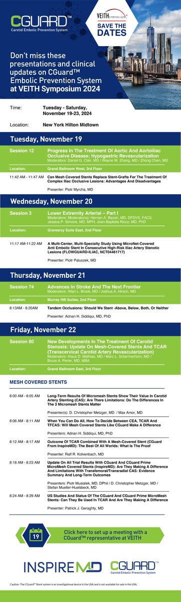 InspireMD (@inspiremd) on Twitter photo 📣 Join Us <a href="/VEITHsymposium/">VEITHsymposium</a> 2024 for Key Updates on #CGuard™ MicroNet™ covered carotid stent system.
📅 Date: November 19–23, 2024
📍 Location: New York Hilton Midtown
🔹 Email us at marketing@inspiremd.com to schedule a meeting with our representatives
#strokeprevention 📣 Join Us <a href="/VEITHsymposium/">VEITHsymposium</a> 2024 for Key Updates on #CGuard™ MicroNet™ covered carotid stent system.
📅 Date: November 19–23, 2024
📍 Location: New York Hilton Midtown
🔹 Email us at marketing@inspiremd.com to schedule a meeting with our representatives
#strokeprevention
