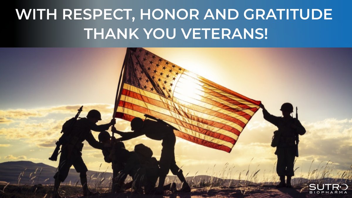 SutroBio's tweet photo. We honor and express our gratitude to the brave men and women who have served in our nation's military. Their courage, sacrifice, and unwavering commitment to protecting our freedoms have shaped the very fabric of our nation.

To all veterans: thank you for your service. Your dedication continues to inspire us, and we are forever grateful for the sacrifices.

#VeteransDay #ThankYouVeterans #Gratitude #ServiceAndSacrifice #SutroBio $STRO