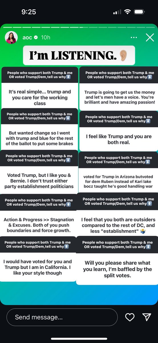 Naureen Akhter (@naureenakhter) on Twitter photo .<a href="/AOC/">Alexandria Ocasio-Cortez</a> asked her followers who voted for both her and Trump what their reasoning was and posted their responses. .<a href="/AOC/">Alexandria Ocasio-Cortez</a> asked her followers who voted for both her and Trump what their reasoning was and posted their responses.