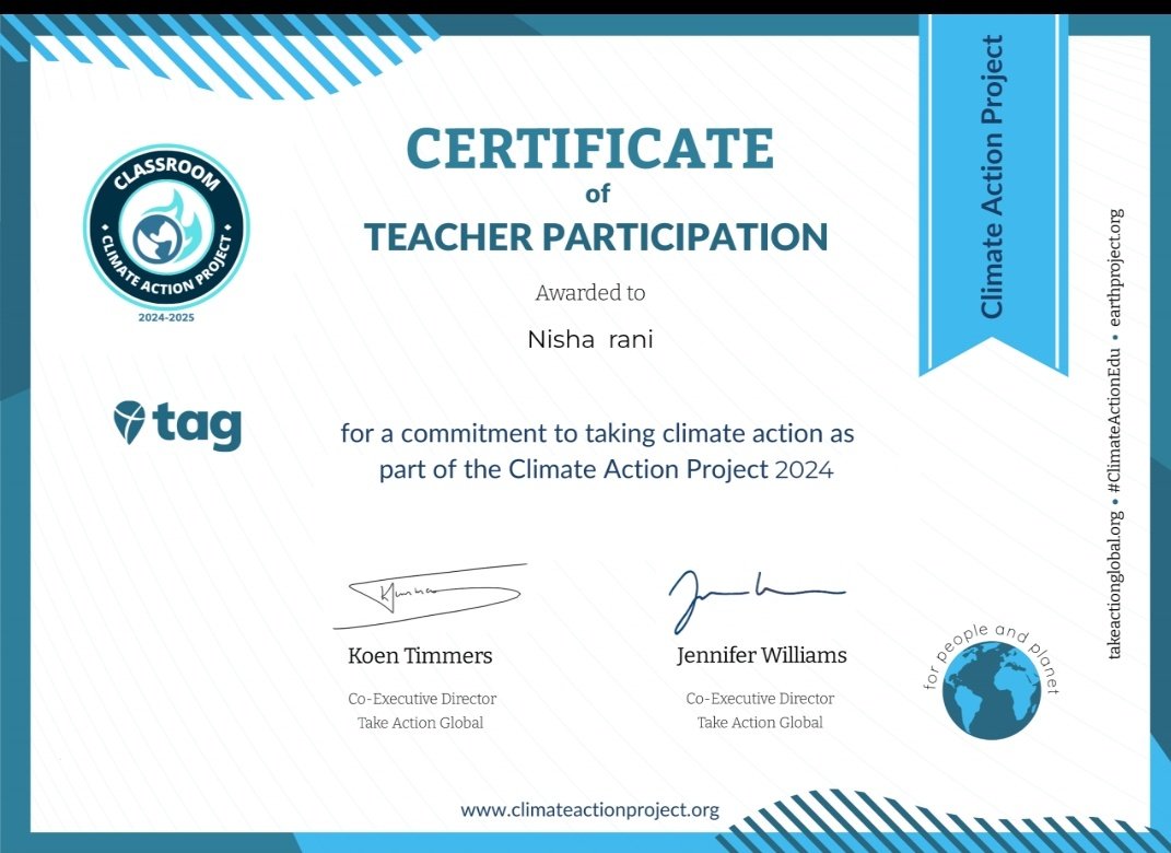 #ClimateActionProjec Happy to share my Certificate for this wonderful project where I joined 10 million students worldwide in taking action against climate change! Proud to be part of a global movement empowering students with climate solutions
<a href="/koentimmers/">Koen Timmers #climateactionedu</a> <a href="/JenWilliamsEdu/">Jennifer Williams</a>