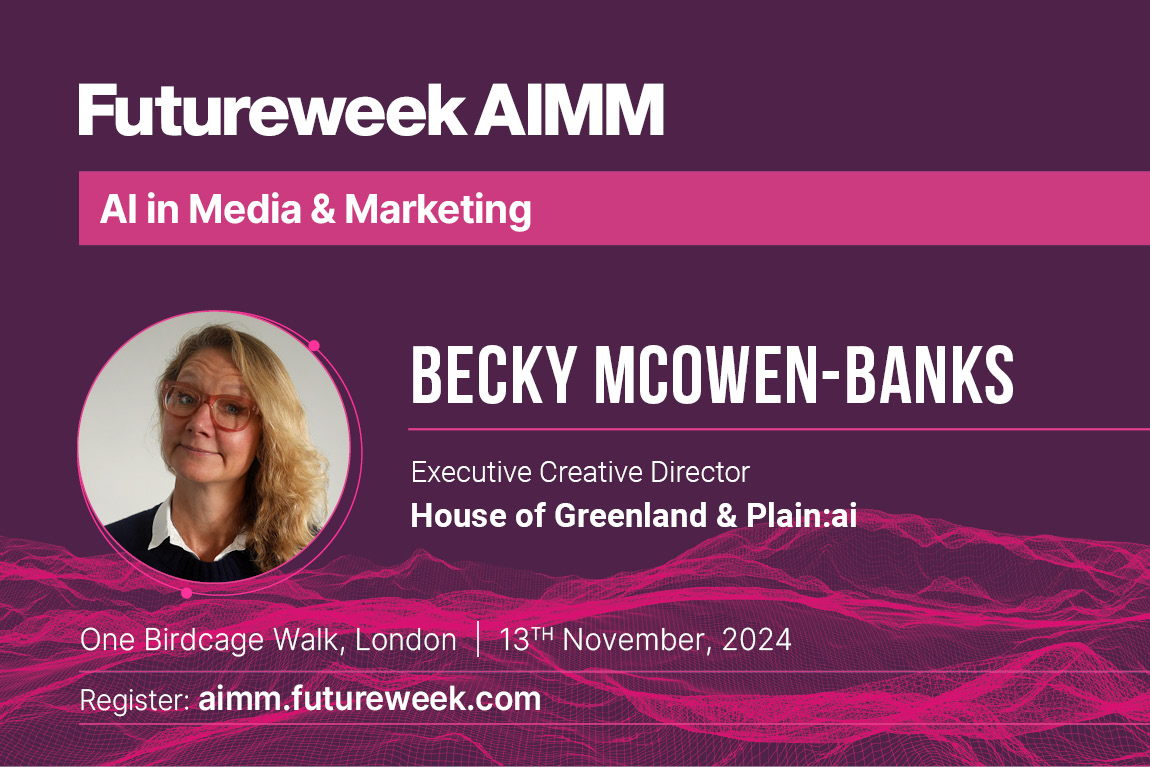 videoweek's tweet image. We are excited to announce @BeckyMcB , House of Greenland and Plain:ai will be speaking at FutureWeekAIMM

The 13th November, 2024 at One Birdcage Walk, London.

For more information and to register: aimm.futureweek.com

#FWAIMM24 #FutureWeekAIMM #Media #AI #Advertising