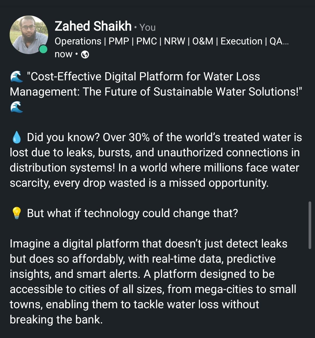 zahedfah's tweet image. It’s time to turn the tide on water loss and embrace a future where every drop counts!
#WaterLossManagement #DigitalWaterSolutions #IoTforWater #SustainableCities #WaterConservation #LeakDetection #WaterUtilities #WaterSustainability #FutureOfWater #NonRevenueWater #SaveWater