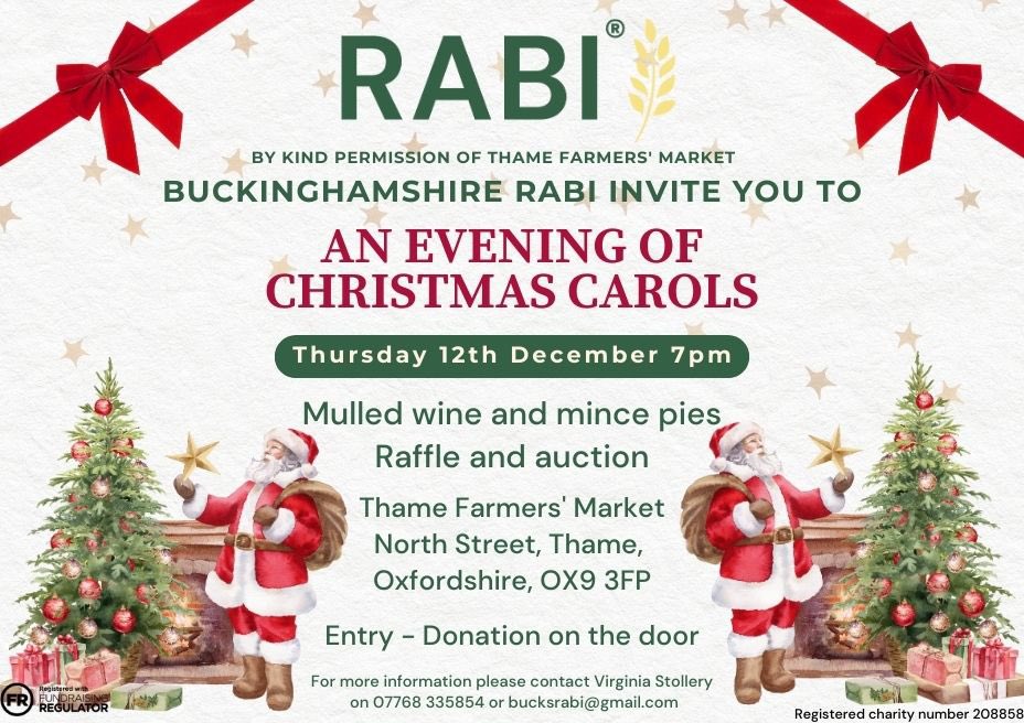 Join Bucks RABI for an evening of Christmas carols at Thame Farmers Market on Thursday 12th December! 

Guaranteed as always to be a lovely festive evening! 🎅🏼🎄