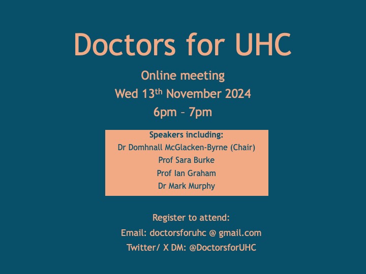 Are you a registered medical professional and interested in #UniversalHeathcare #UHC? Please come to our online meeting this Wednesday (13th November) at 6pm. See details below!
