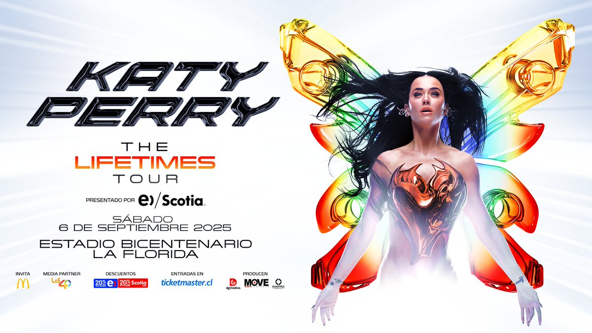 ¡Nuestro deseo de 11:11 se volvió realidad! 🪄💖 <a href="/katyperry/">KATY PERRY</a> regresa a Chile con The Lifetimes Tour el 6 de septiembre en Estadio Bicentenario La Florida 🍭
 
➡️ Preventa clientes <a href="/entel/">Entel Chile</a> o pagando con tarjetas <a href="/Scotiachile/">ScotiaChile</a>, martes 19 de noviembre a las 11 AM. 
➡️ Venta general,