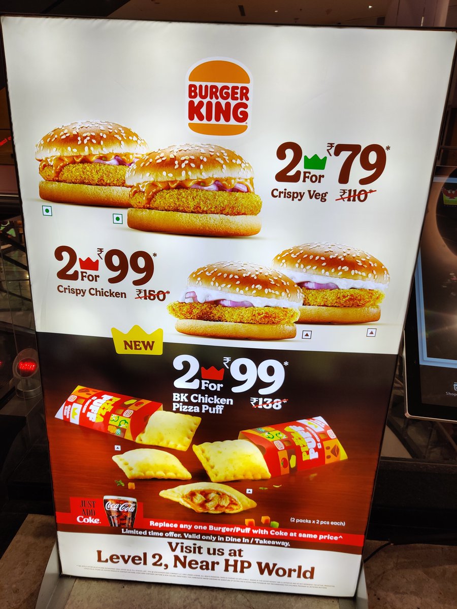 Basheermba's tweet photo. How to scam customer 101. Ft: @burgerkingindia  

* Display Rs79 &amp; 99 ad, make customer walk-in, tell it's an App only offer, make them pay a higher bill.
No mention of any such thing on the banner.

Bravo @BurgerKing @BurgerKingBR   👏👏👏👏
#Scam #UnEthical #Loot https://t.co/8pU0weFRQT