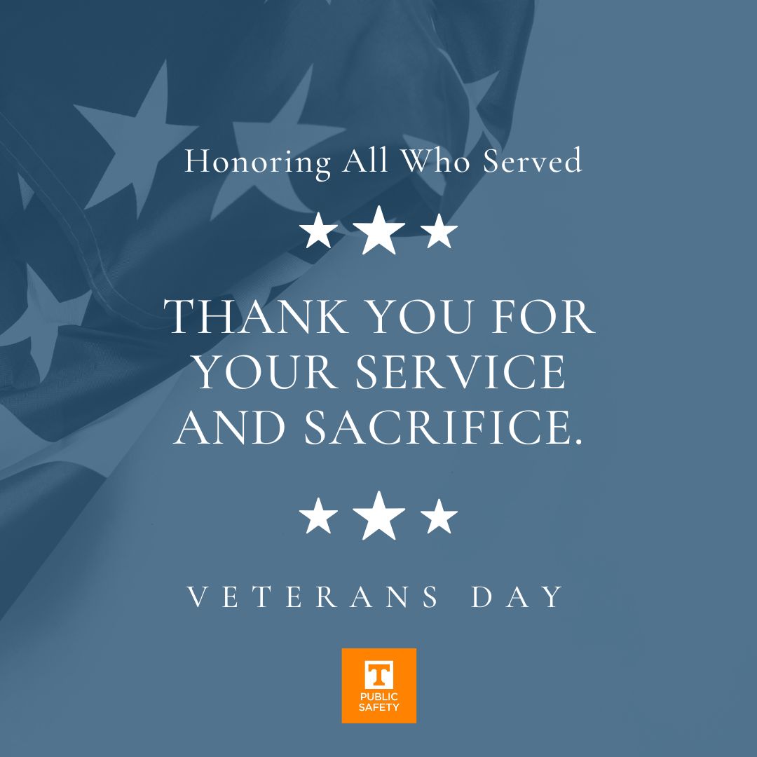 UTPublicSafety's tweet photo. Today, we honor our Veterans. Thank you to all those who have served, those who continue to serve, and those who will serve our great country.

Thank you for your service and sacrifice. From our UT Public Safety family to yours, we hope you have a safe and happy Veterans Day. https://t.co/OVAUuPHygK