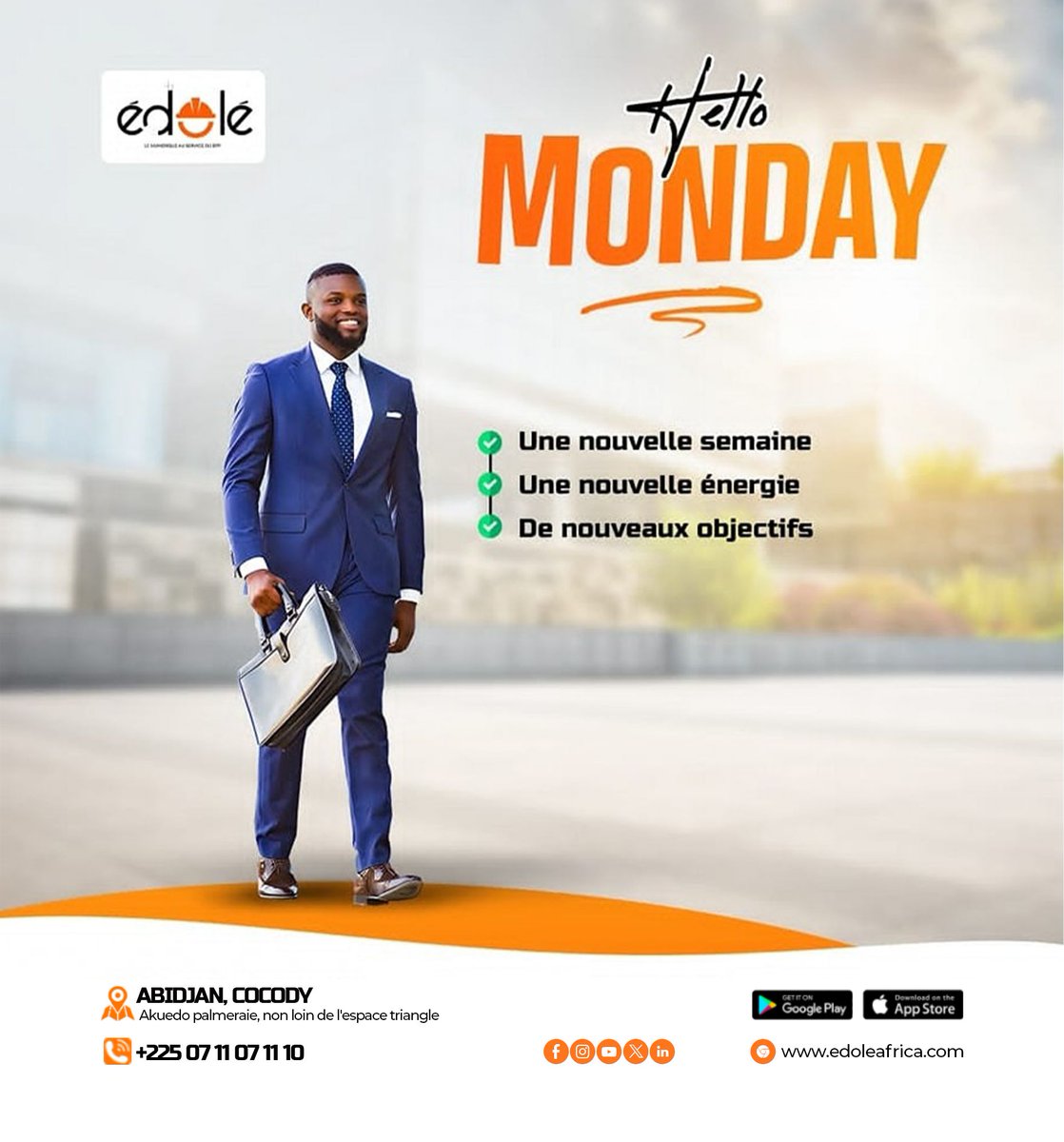 Que cette semaine vous soit productive et pleine de succès. Restez motivé et avancez avec détermination. EDOLE AFRICA, Le numérique au service du BTP ! #EACI #BTP #Ouvriers #Materiaux #motivation #CIV225 #EdoleAfrica