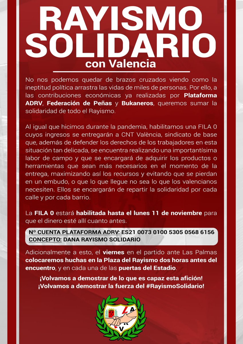 plataformaADRV's tweet image. Si aún no has hecho tú aportación, estás a tiempo. Hasta las 12 de la noche de hoy 11 de noviembre seguimos recogiendo donaciones para los afectados de la Dana en Valencia.