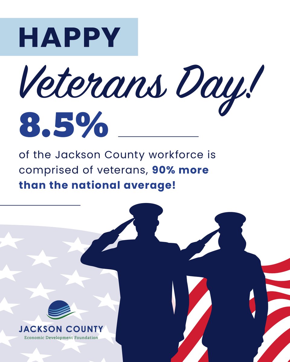 This #VeteransDay, we're grateful for the men and women who protected our great nation.  Beyond their service, veterans play an important role in the Jackson County economy. From enlistment to entrepreneurship, we salute the talented veterans of Jackson County!