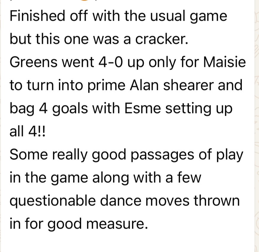BohillAdelle's tweet photo. My daughter has just started playing outfield for her U10 team at Wallsend boys club, this is the feedback from her coach 😂 go on Maisie 🙌🏻 she’s buzzing with the @alanshearer comment ⚽️ https://t.co/yKD9WBprKs