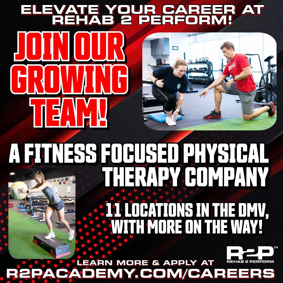 Elevate your career &amp; join the team at Rehab 2 Perform! Specialize in delivering rehab &amp; preventive services to active adults &amp; and competitive athletes. Rehab2Perform.com/Careers 

#ad APTA Virginia does not endorse any courses, products, services, or organizations.