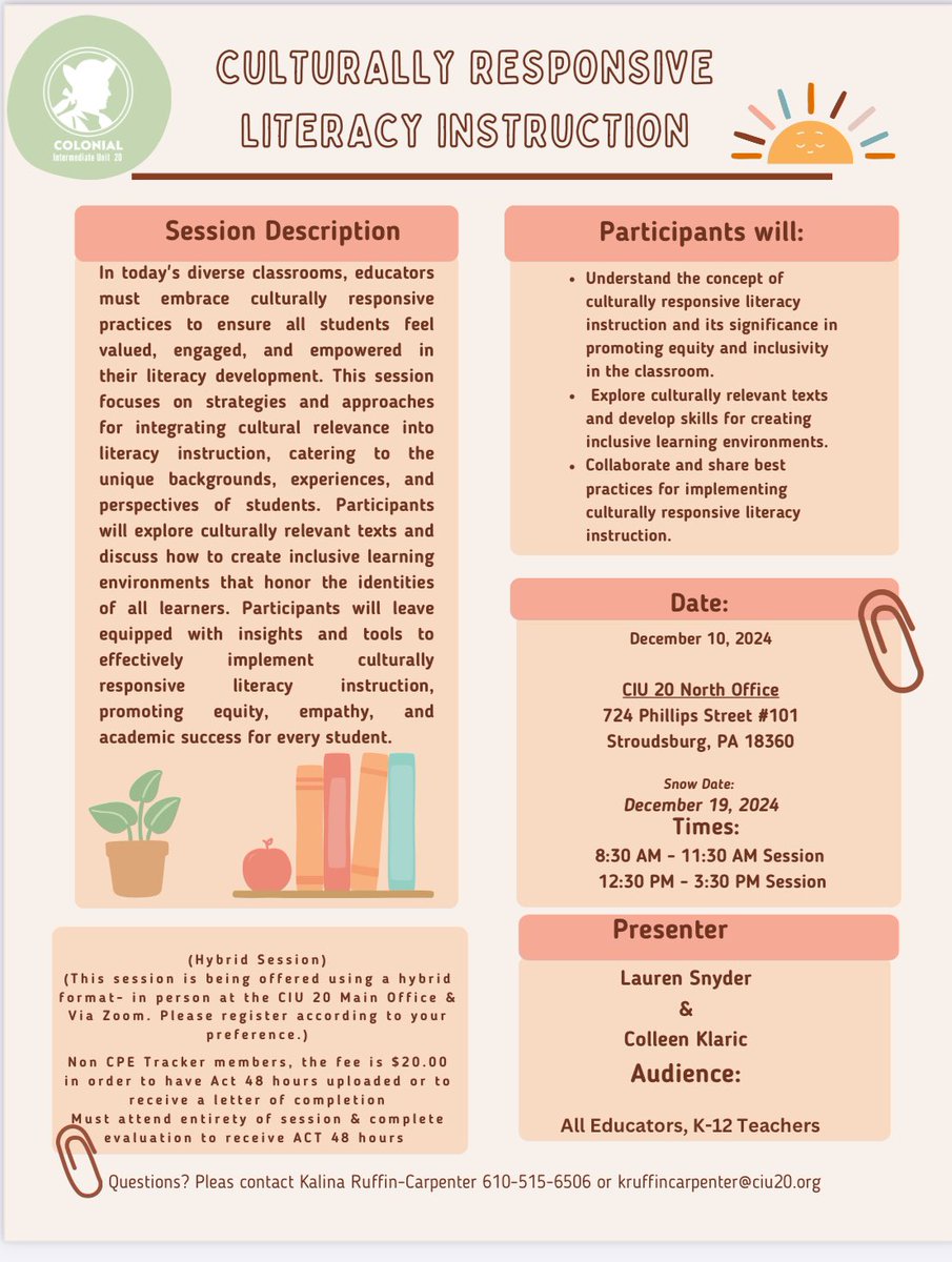Keri Ramsay (@iu20astdircurr1) on Twitter photo Are you wondering how you can create a more inclusive learning environment by using culturally relevant texts? Join us for this workshop in December 10th to collaborate and share best practices! <a href="/ColonialIU20/">Colonial Intermediate Unit 20</a> Are you wondering how you can create a more inclusive learning environment by using culturally relevant texts? Join us for this workshop in December 10th to collaborate and share best practices! <a href="/ColonialIU20/">Colonial Intermediate Unit 20</a>